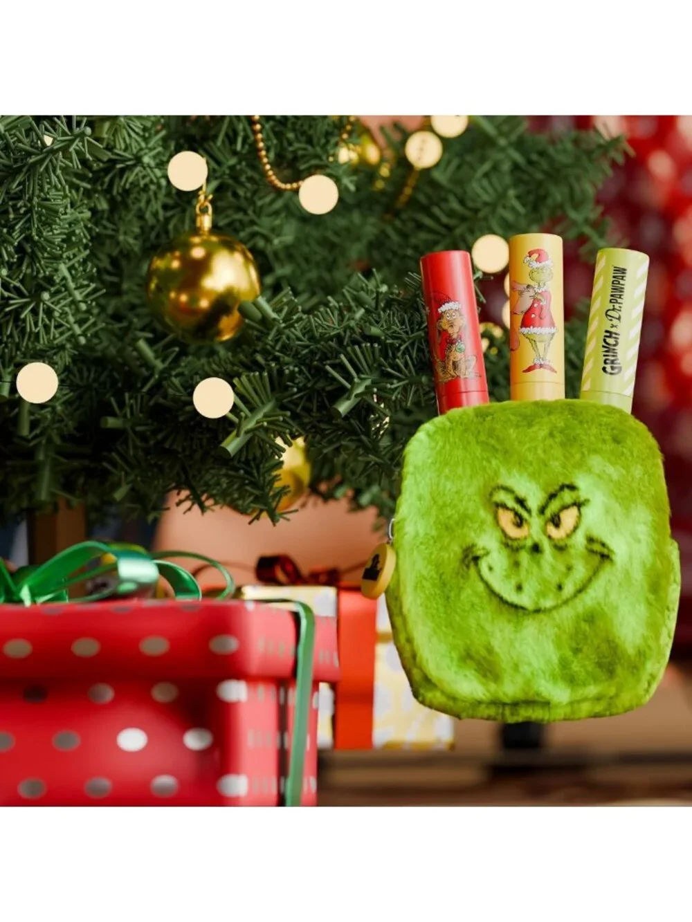 Grinch Lip Balm Set - Hydrating Natural Moisturizer in Red & Peach Pink - 4 pcs